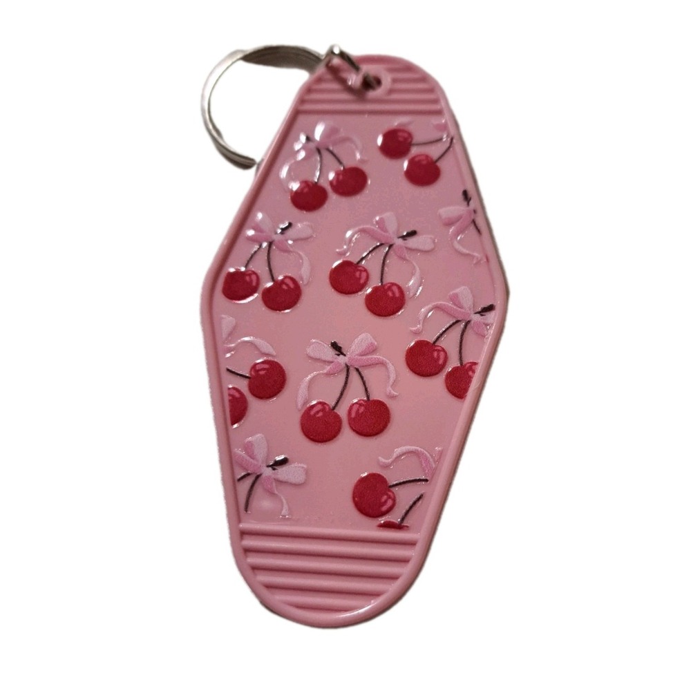 Motel Keychain Pink Bows Cherries Gift Girls New